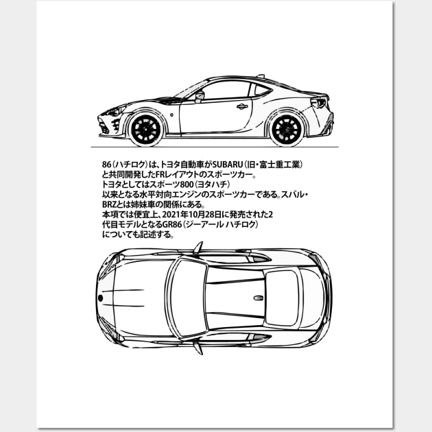 Toyota GT 86 / GR 86 Blueprint Wall Art by Industree Designs